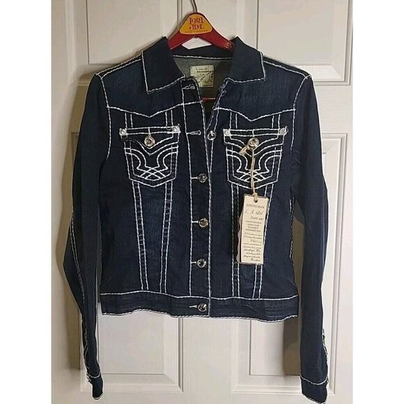 LA Idol NEW Women's Jean Jacket Large Blue Cotton Blend Regular Fit Denim - Picture 1 of 10